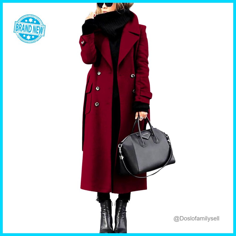 Wool Blend Trench Coat Double Breasted Midi Elegant Classic Business Casual